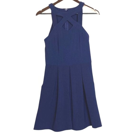 Xtraordinary Medium Dark Blue Sleeveless Halter Dress With Greek-Inspired Cutout - Picture 1 of 9